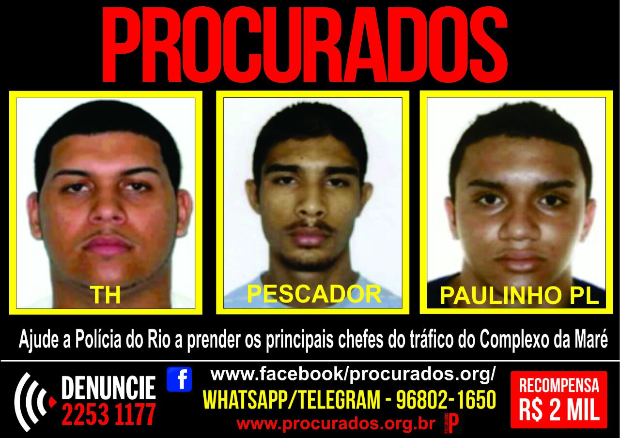 Portal dos Procurados pede informações sobre os principais chefes do tráfico de drogas do Complexo da Maré, onde policiais da FN foram atacados