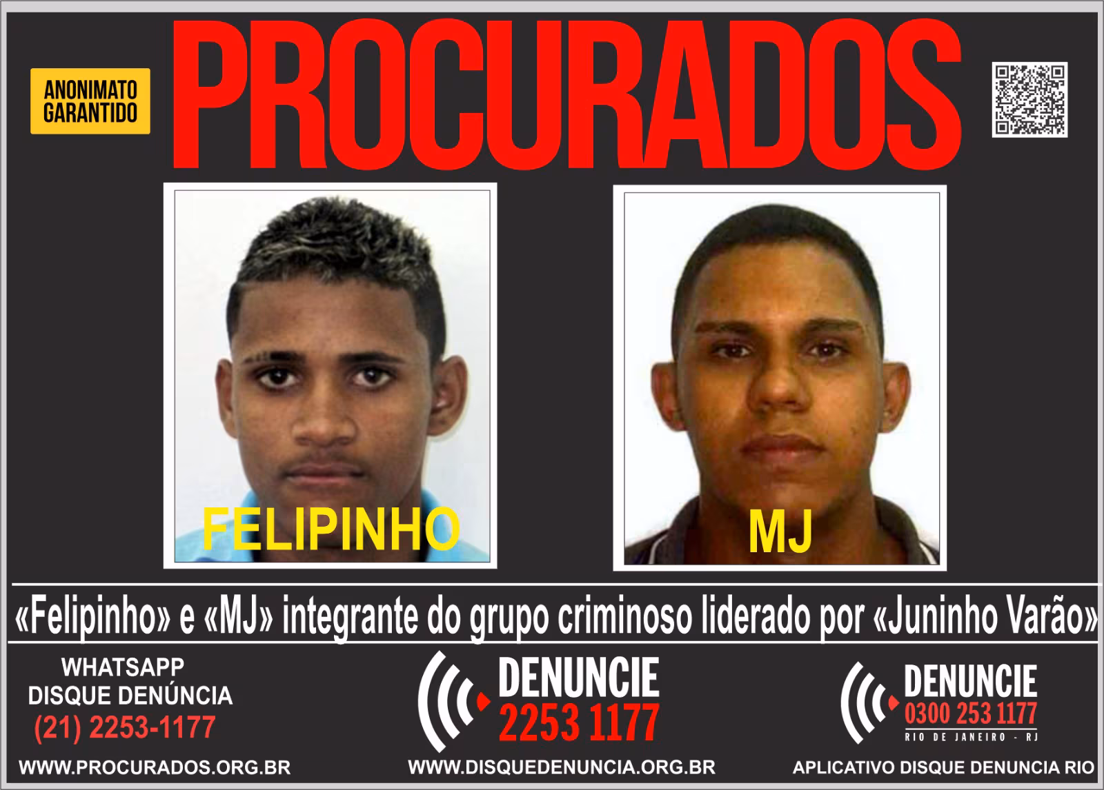 Disque Denúncia divulga cartaz de dois milicianos foragidos ligados a ‘Juninho Varão’ no RJ