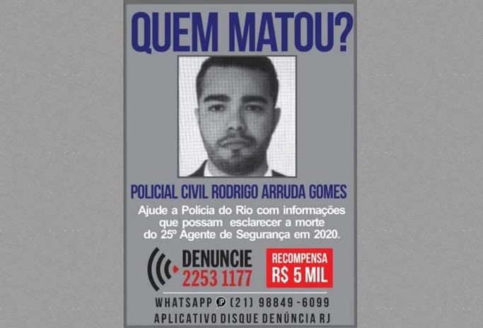  Disque Denúncia pede informações que ajudem a Polícia a localizar os envolvidos na morte do policial civil Rodrigo Arruga