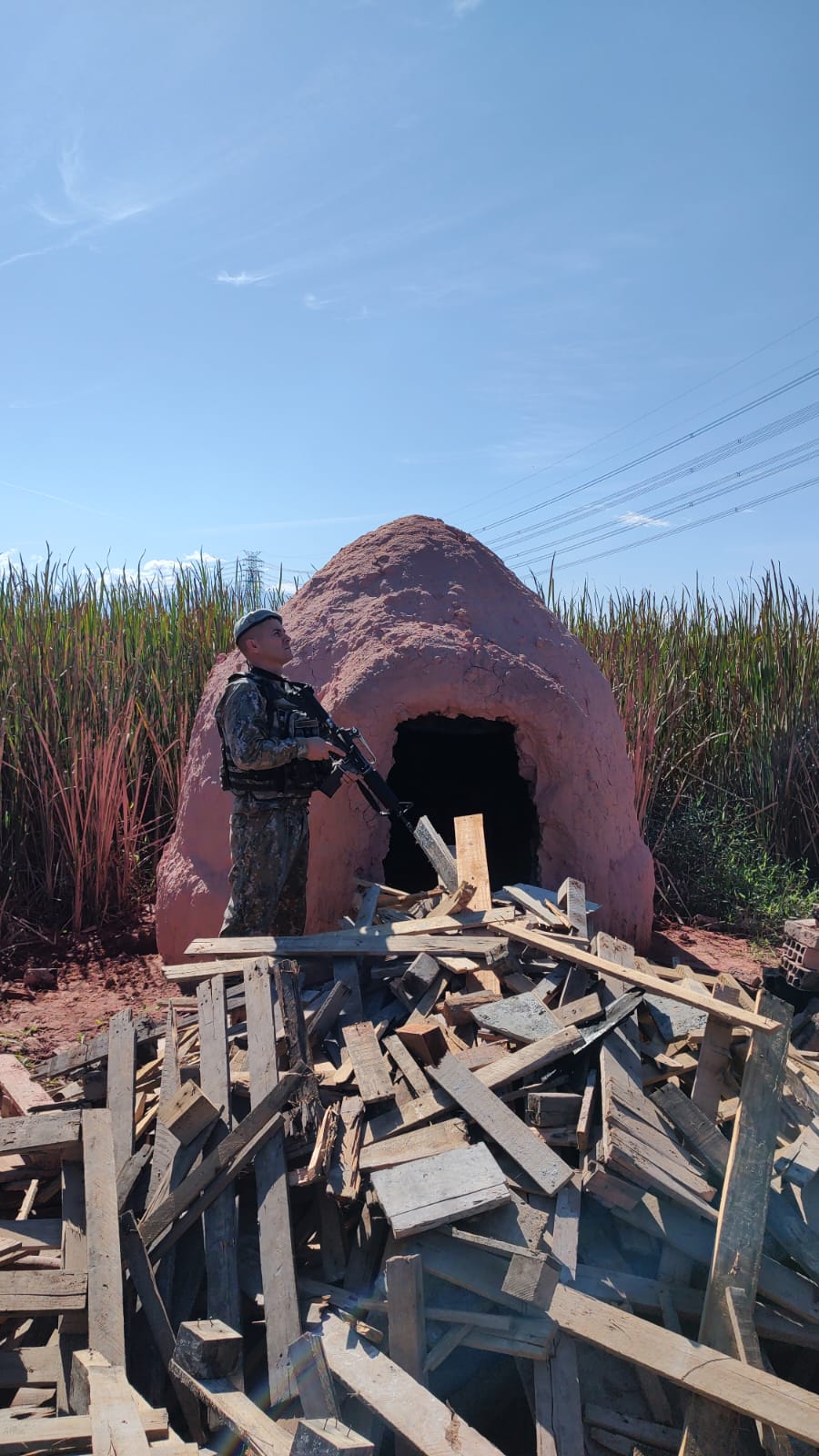 Forno utilizado para produção de carvão é flagrado em operação na baixada fluminense 